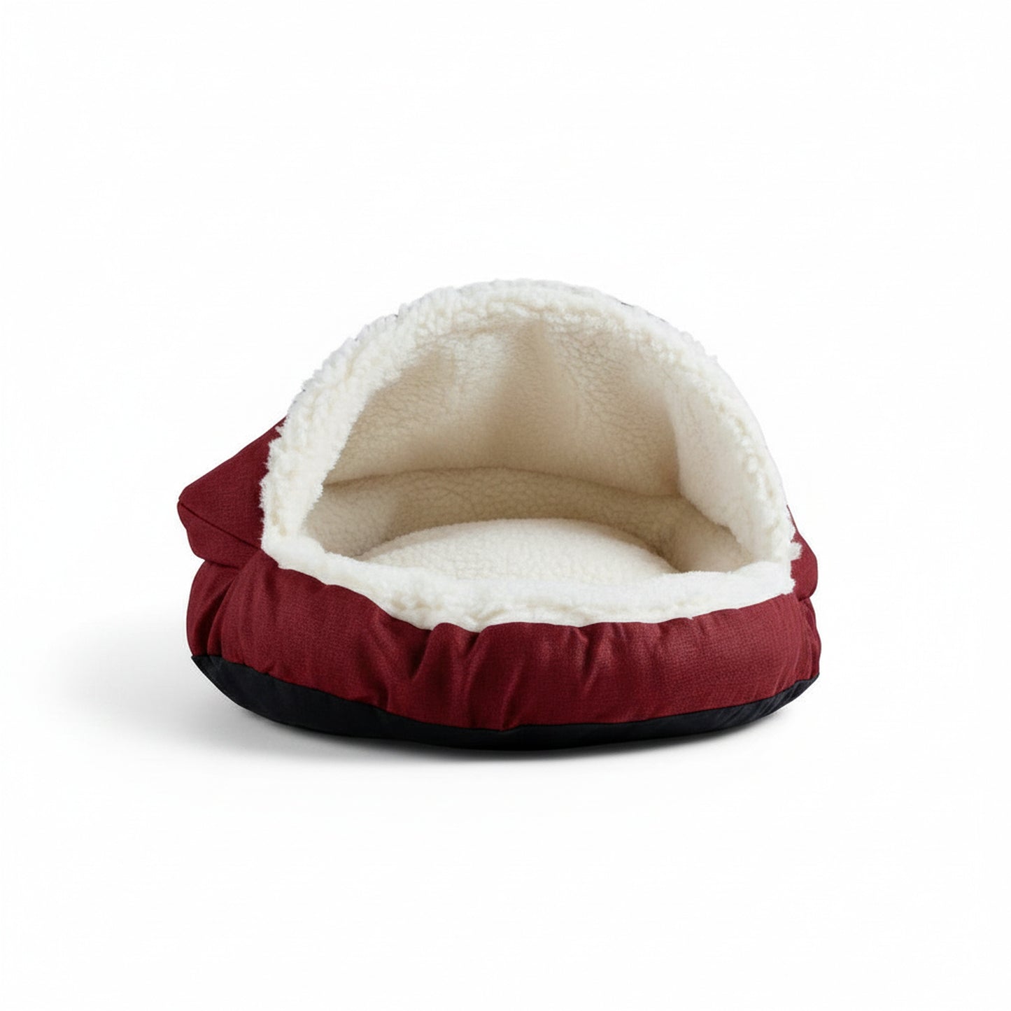 Cozy Cave Warm Pet Bed in red - product photo on white background