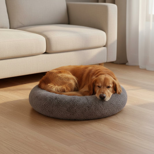 Calming Donut Dog Bed - lifestyle photo with pet using the product