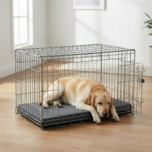Orbit Supportive Dog Crate Bed - lifestyle photo with pet using the product
