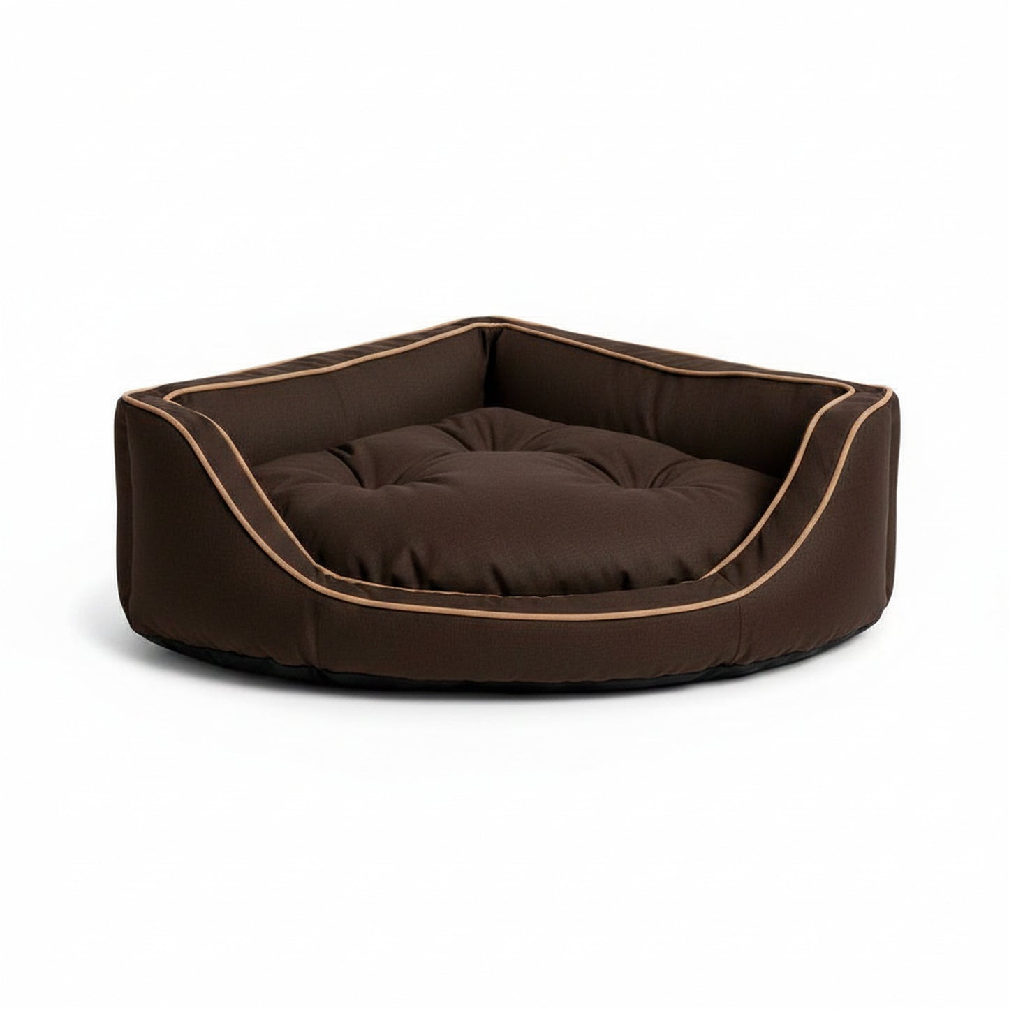 Luxury Overstuffed Corner Dog Bed with Microsuede in dark-chocolate-buckskin - product photo on white background