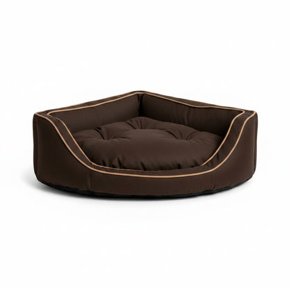 Luxury Overstuffed Corner Dog Bed with Microsuede in dark-chocolate-buckskin - product photo on white background