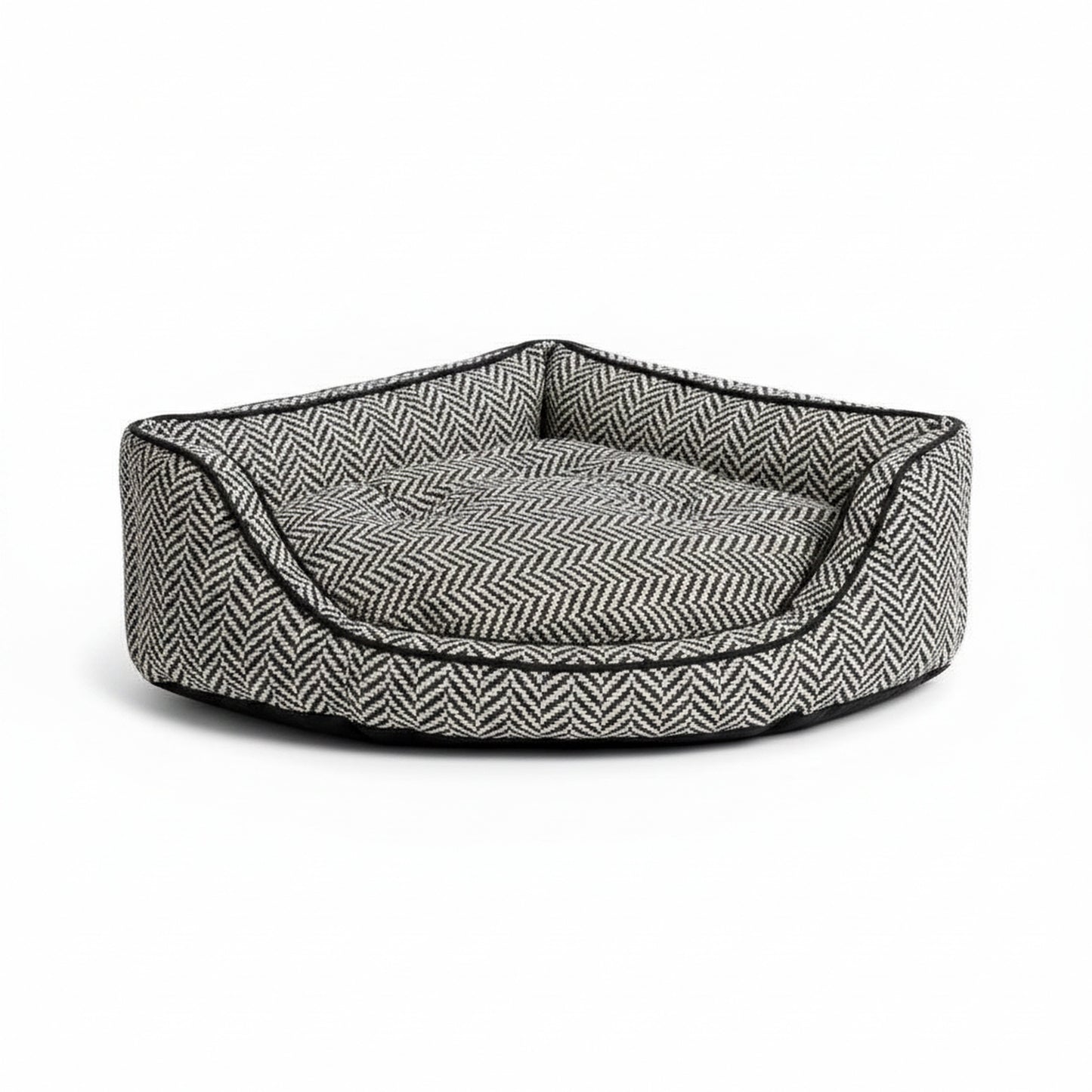Luxury Overstuffed Corner Dog Bed with Microsuede in black-herringbone - product photo on white background