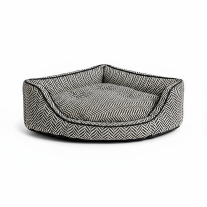 Luxury Overstuffed Corner Dog Bed with Microsuede in black-herringbone - product photo on white background