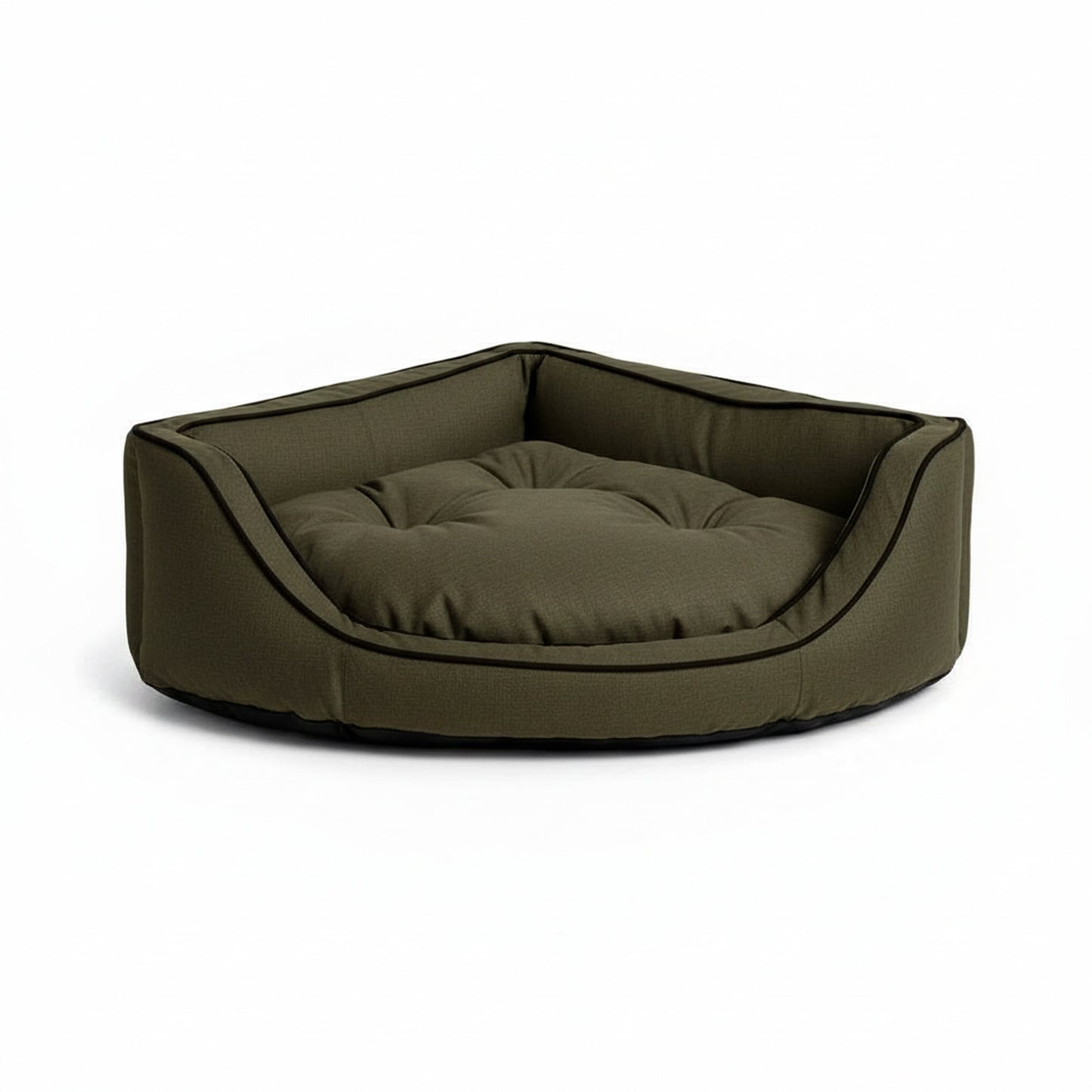Luxury Overstuffed Corner Dog Bed with Microsuede in olive-coffee - product photo on white background