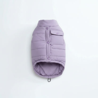 Vero water-resistant dog jacket in lilac on white background