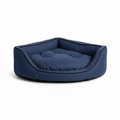 Luxury Overstuffed Corner Dog Bed with Microsuede in sapphire - product photo on white background