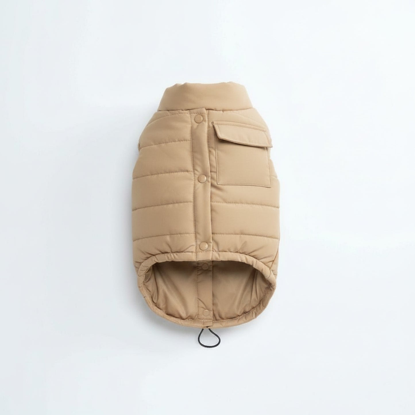 Vero water-resistant dog jacket in tan on white background