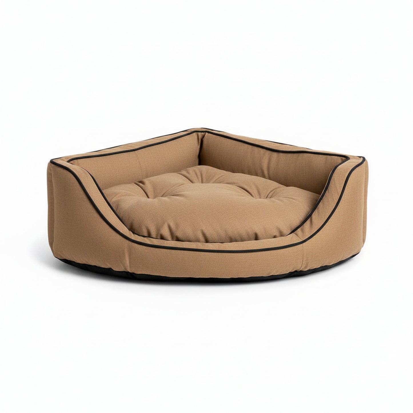 Luxury Overstuffed Corner Dog Bed with Microsuede in camel-olive - product photo on white background