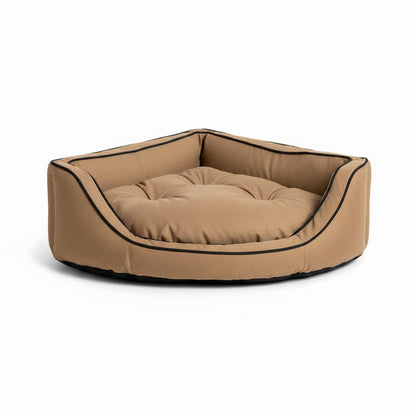 Luxury Overstuffed Corner Dog Bed with Microsuede in camel-olive - product photo on white background