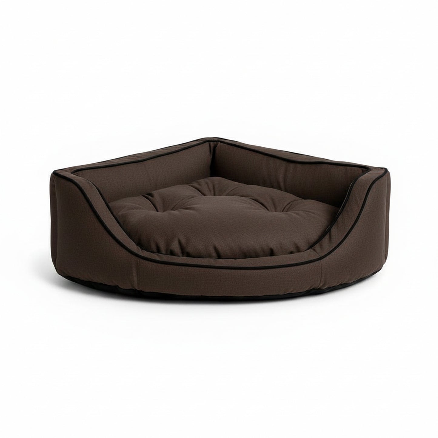 Luxury Overstuffed Corner Dog Bed with Microsuede in hot fudge café - product photo on white background