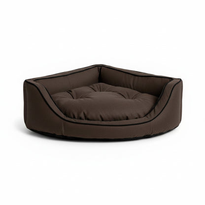 Luxury Overstuffed Corner Dog Bed with Microsuede in hot fudge café - product photo on white background