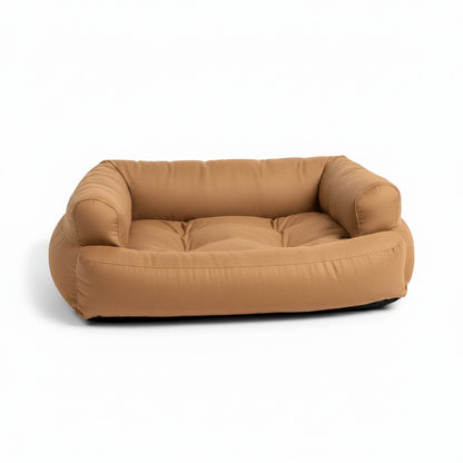 Overstuffed Luxury Dog Sofa in camel - product photo on white background