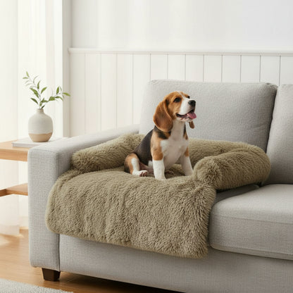 Felo Fleece Couch Protector - Removable & Washable in khaki - product photo on white background
