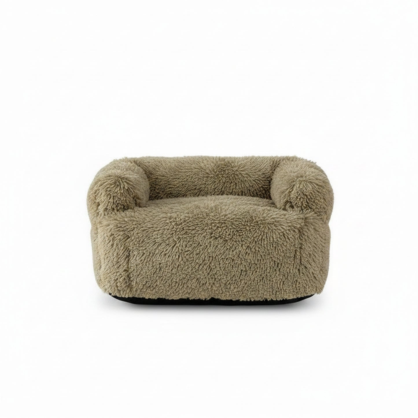 Rivo Round Pet Couch Cushion - Plush Faux Fur in khaki - product photo on white background