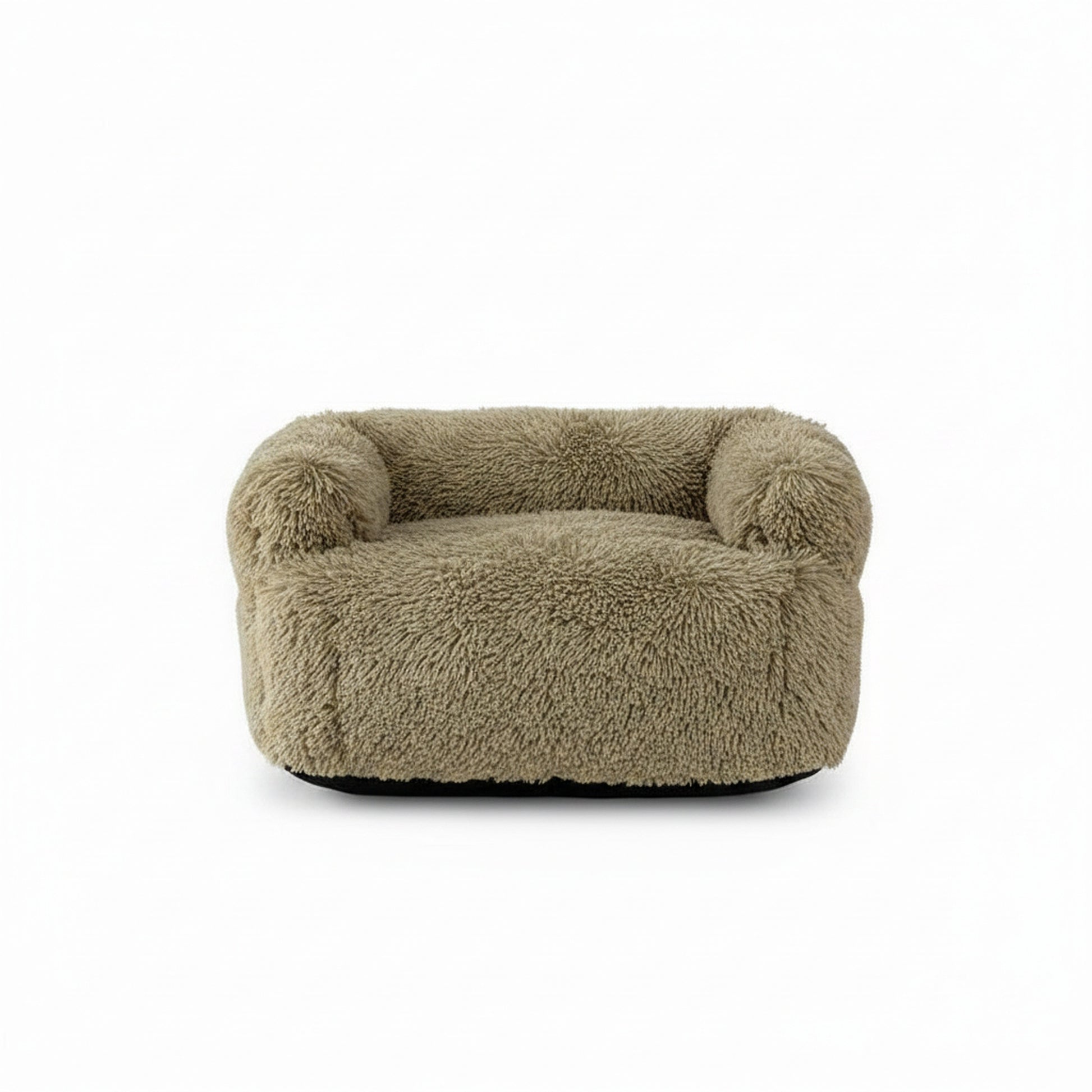 Rivo Round Pet Couch Cushion - Plush Faux Fur in khaki - product photo on white background