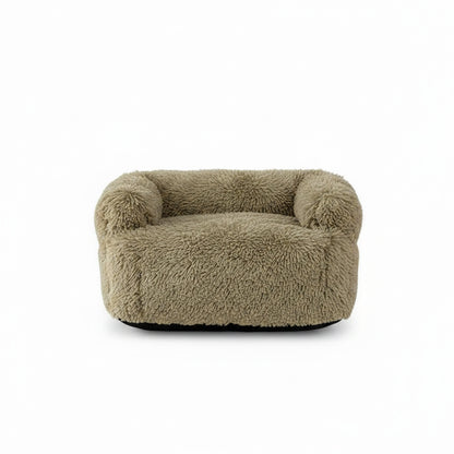 Rivo Round Pet Couch Cushion - Plush Faux Fur in khaki - product photo on white background