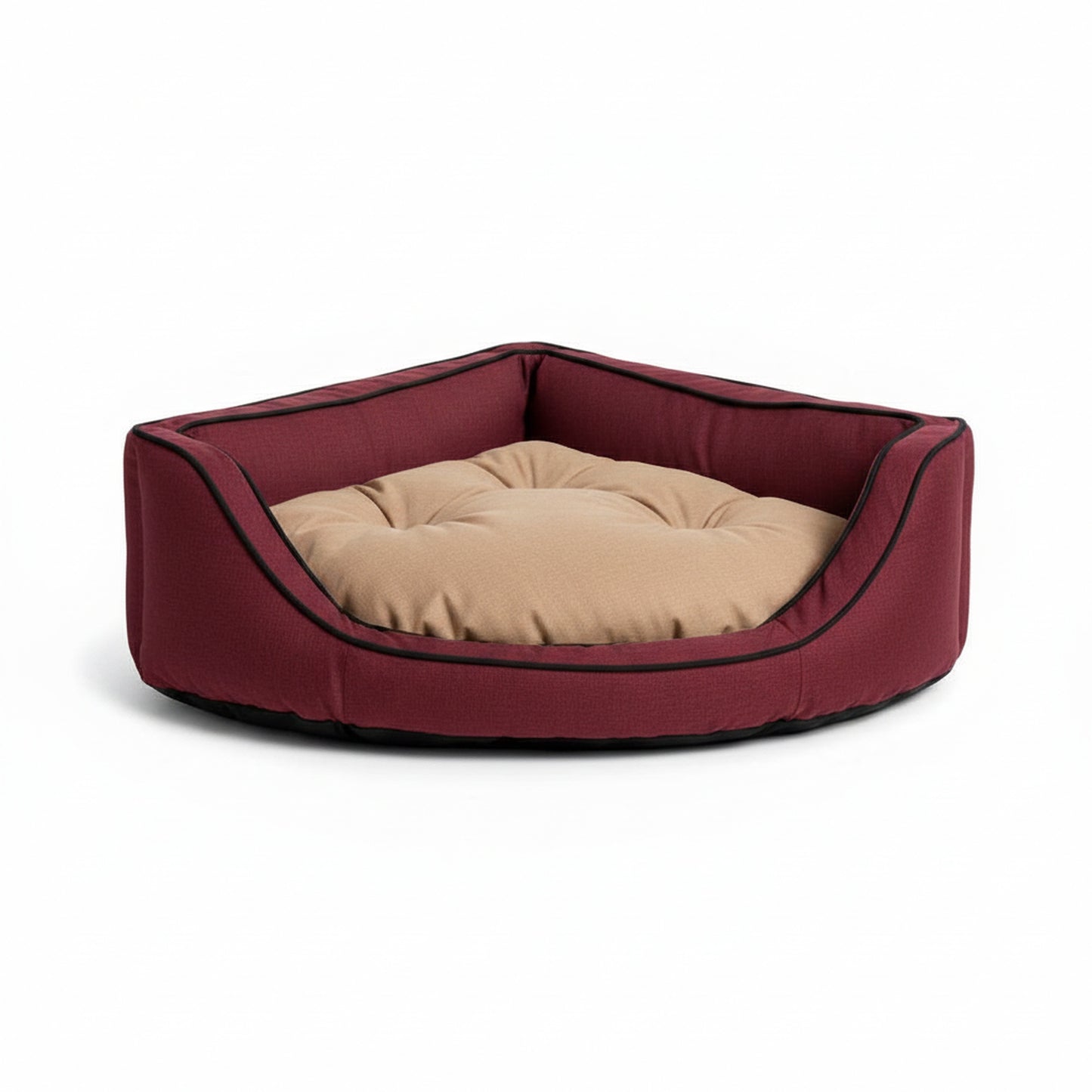 Luxury Overstuffed Corner Dog Bed with Microsuede in red-camel - product photo on white background