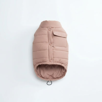 Vero water-resistant dog jacket in dusty pink on white background