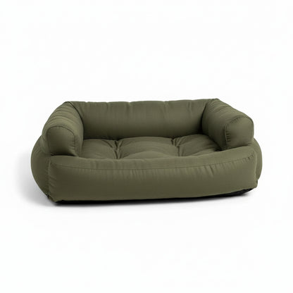 Overstuffed Luxury Dog Sofa in olive - product photo on white background