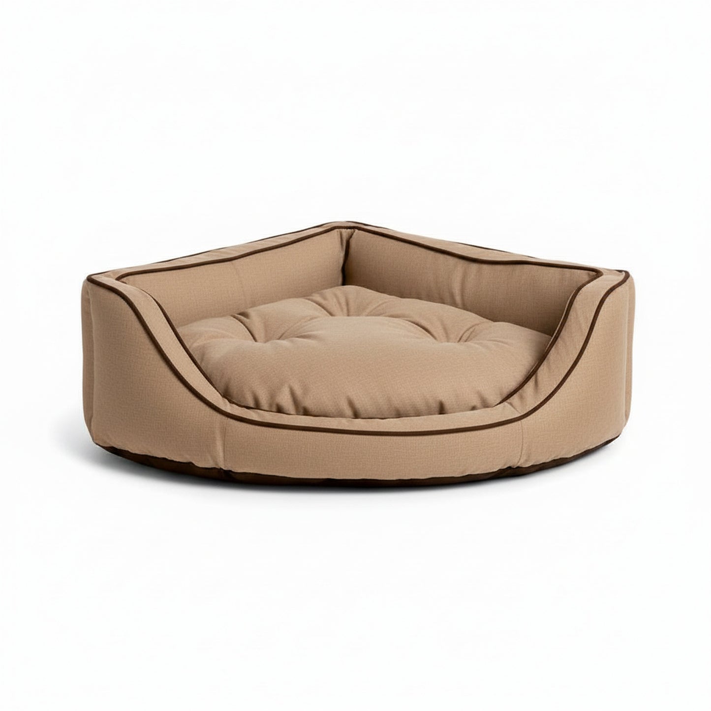 Luxury Overstuffed Corner Dog Bed with Microsuede in buckskin-java - product photo on white background