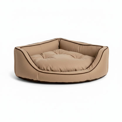 Luxury Overstuffed Corner Dog Bed with Microsuede in buckskin-java - product photo on white background