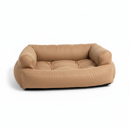 Overstuffed Luxury Dog Sofa in buckskin - product photo on white background