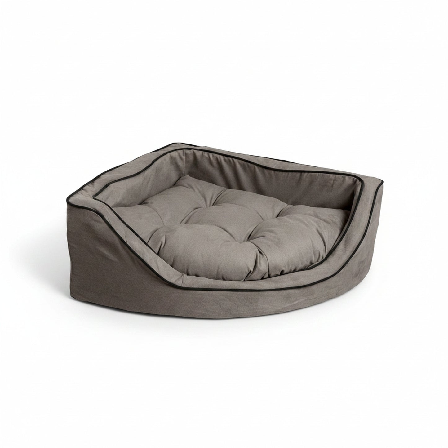 Luxury Overstuffed Corner Dog Bed with Microsuede - angled product photo showing design details