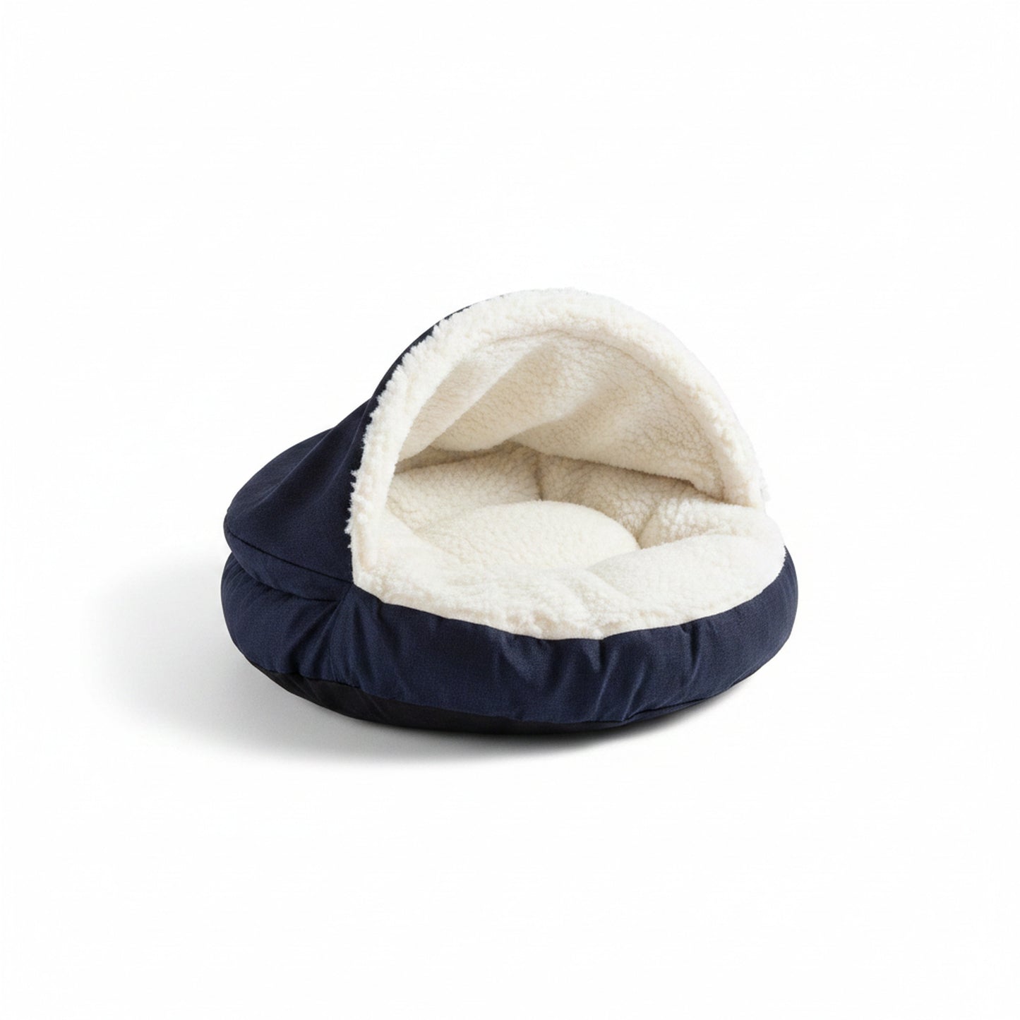 Cozy Cave Warm Pet Bed - angled product photo showing design details