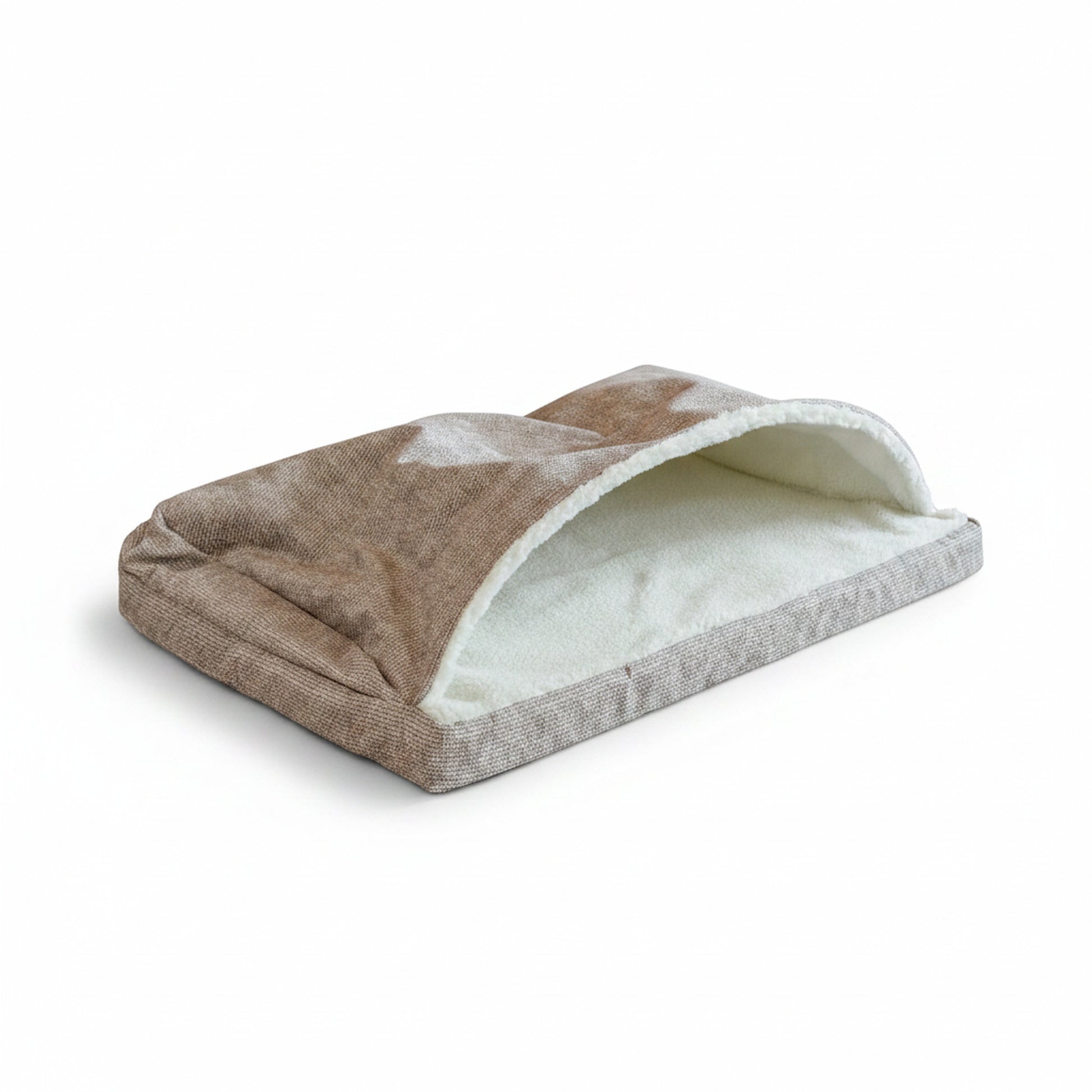 Cova Cave Dog Bed - Hooded Rectangle Bed - angled product photo showing design details