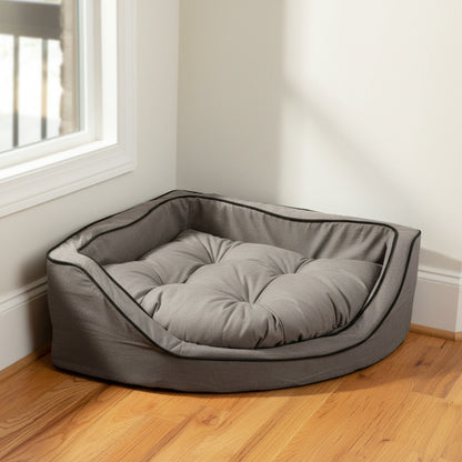 Luxury Overstuffed Corner Dog Bed with Microsuede - styled product photography