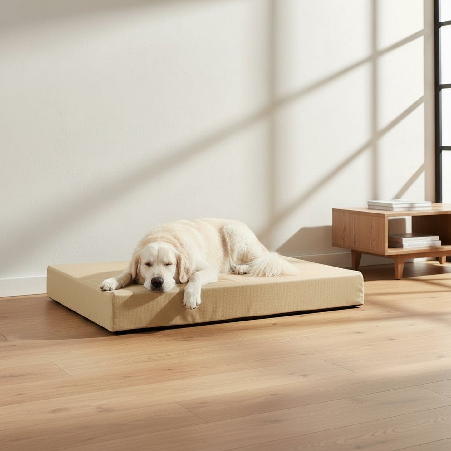 Terra Rectangle Dog Bed - lifestyle photo with pet using the product