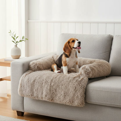 Felo Fleece Couch Protector - Removable & Washable - lifestyle photo with pet using the product
