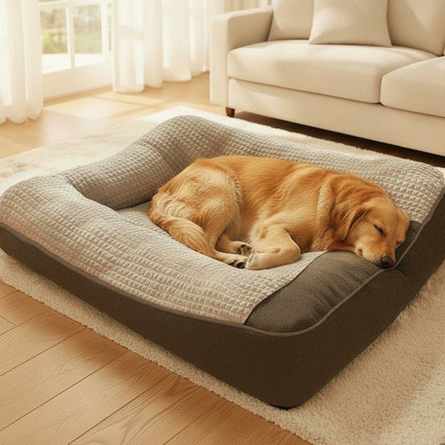 Nova Dog Bed Large - Scratch-Resistant with Bolster - lifestyle photo with pet using the product