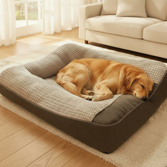 Nova Dog Bed Large - Scratch-Resistant with Bolster - lifestyle photo with pet using the product