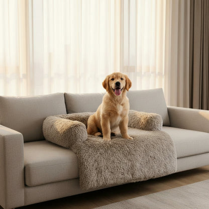 Rivo Round Pet Couch Cushion - Plush Faux Fur - lifestyle photo with pet using the product