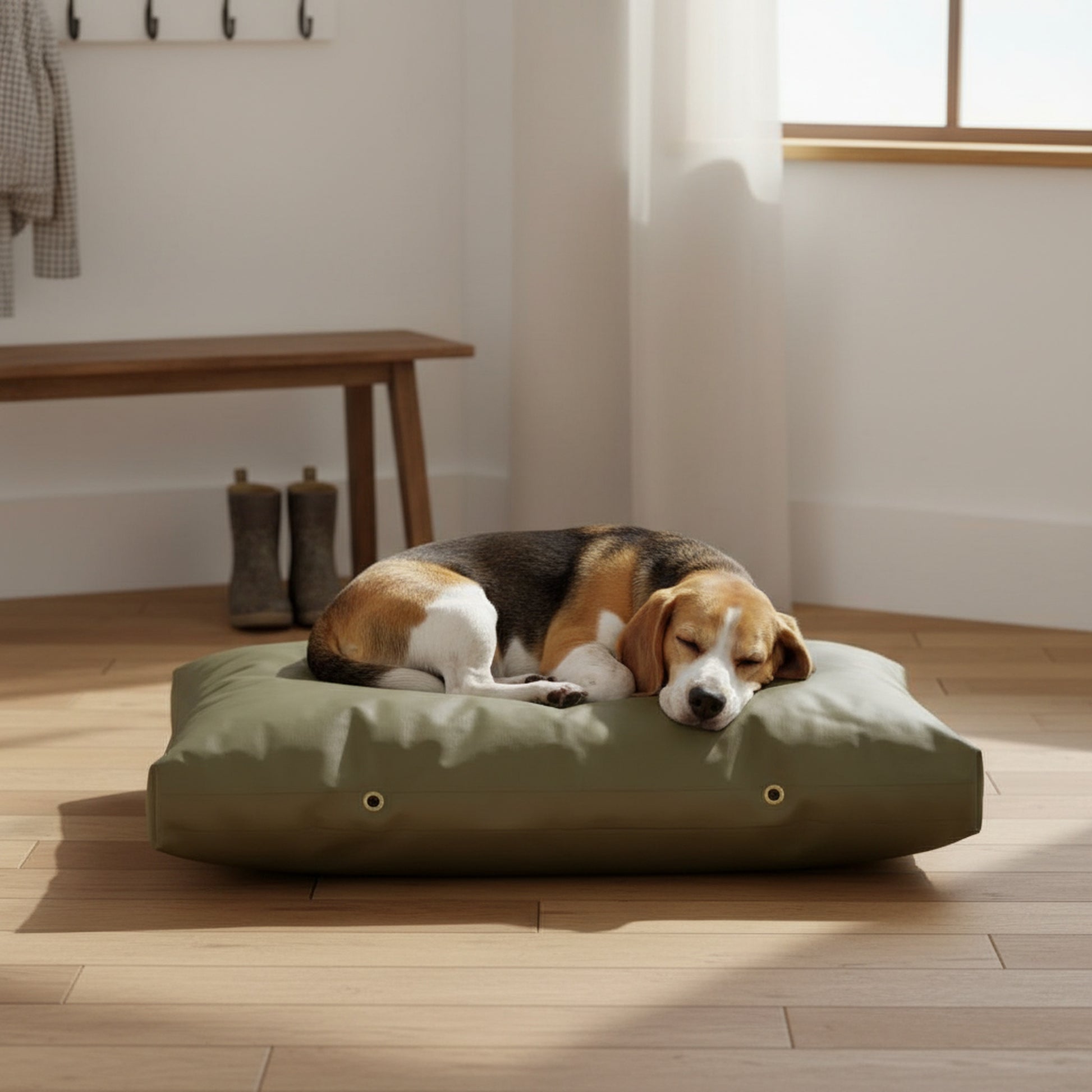 Waterproof Rectangle Dog Bed | Durable & Easy to Clean - lifestyle photo with pet using the product