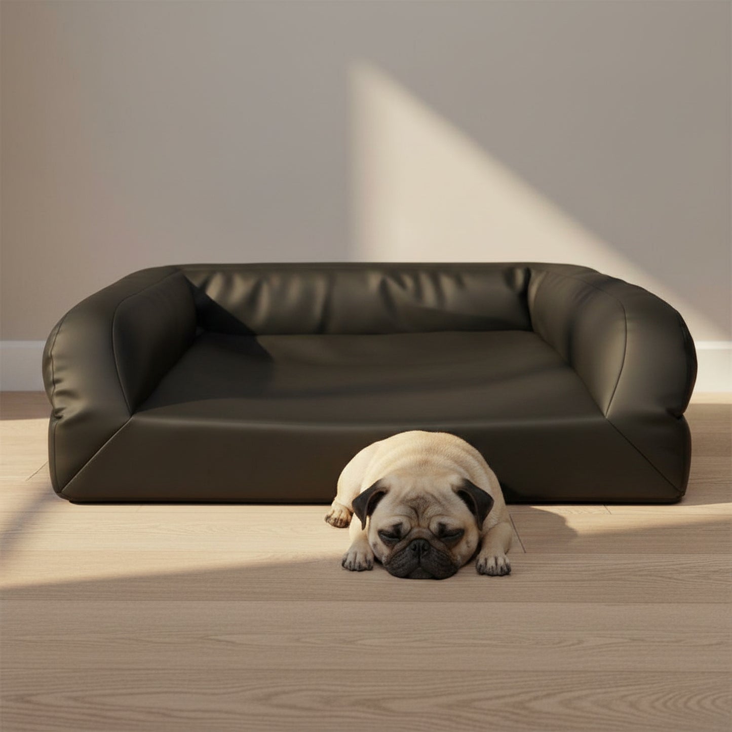 Atlas Rectangle Bolster Dog Bed - lifestyle photo with pet using the product