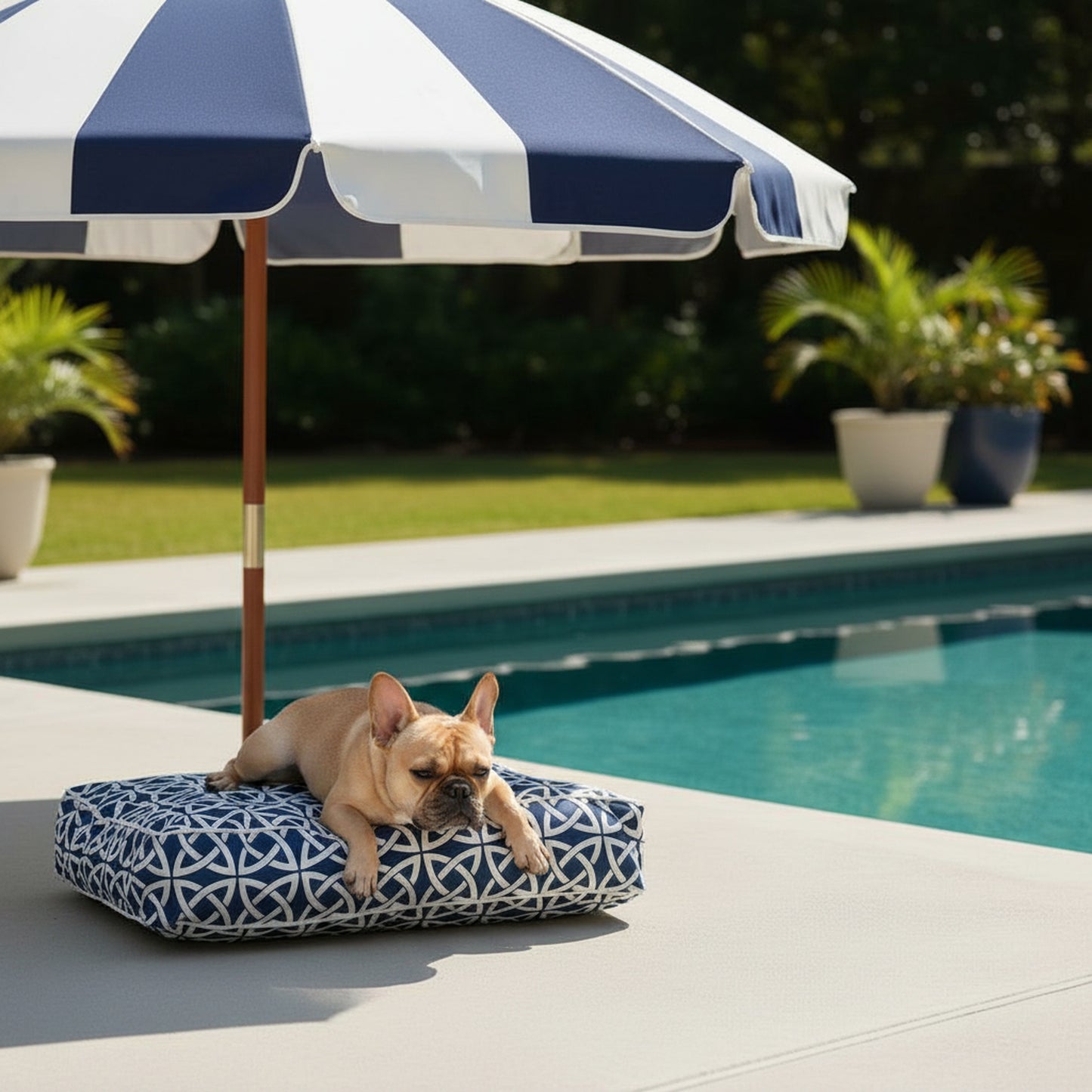 Pool & Patio Rectangle Dog Bed - lifestyle photo with pet using the product