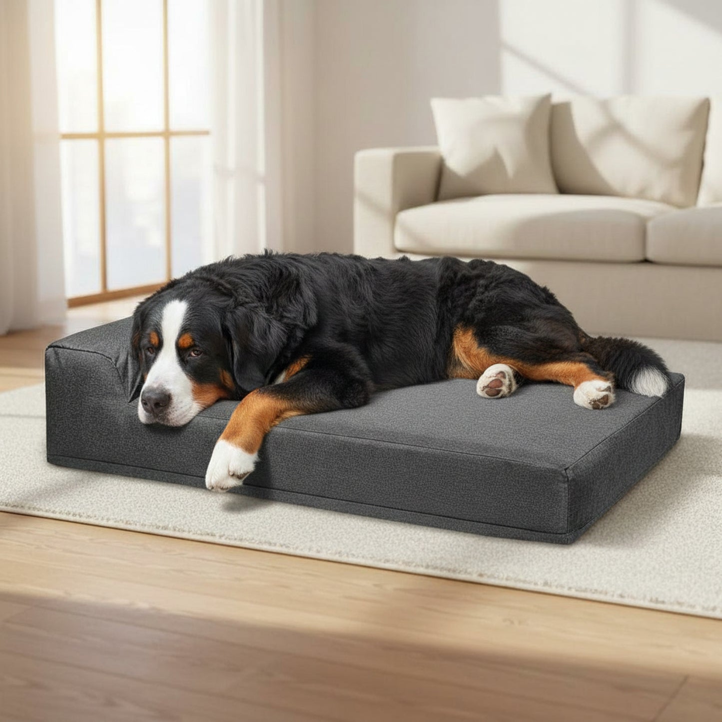 Titan Giant Bolster Dog Bed - lifestyle photo with pet using the product