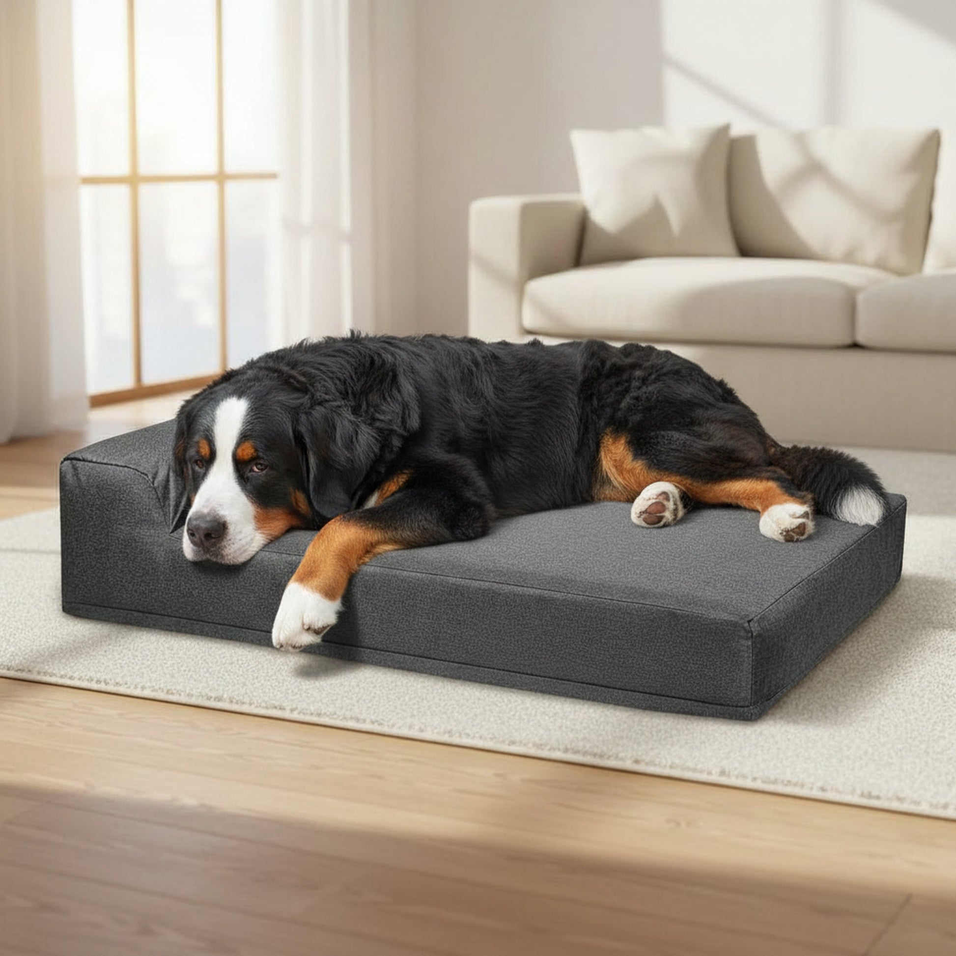 Titan Giant Bolster Dog Bed - lifestyle photo with pet using the product