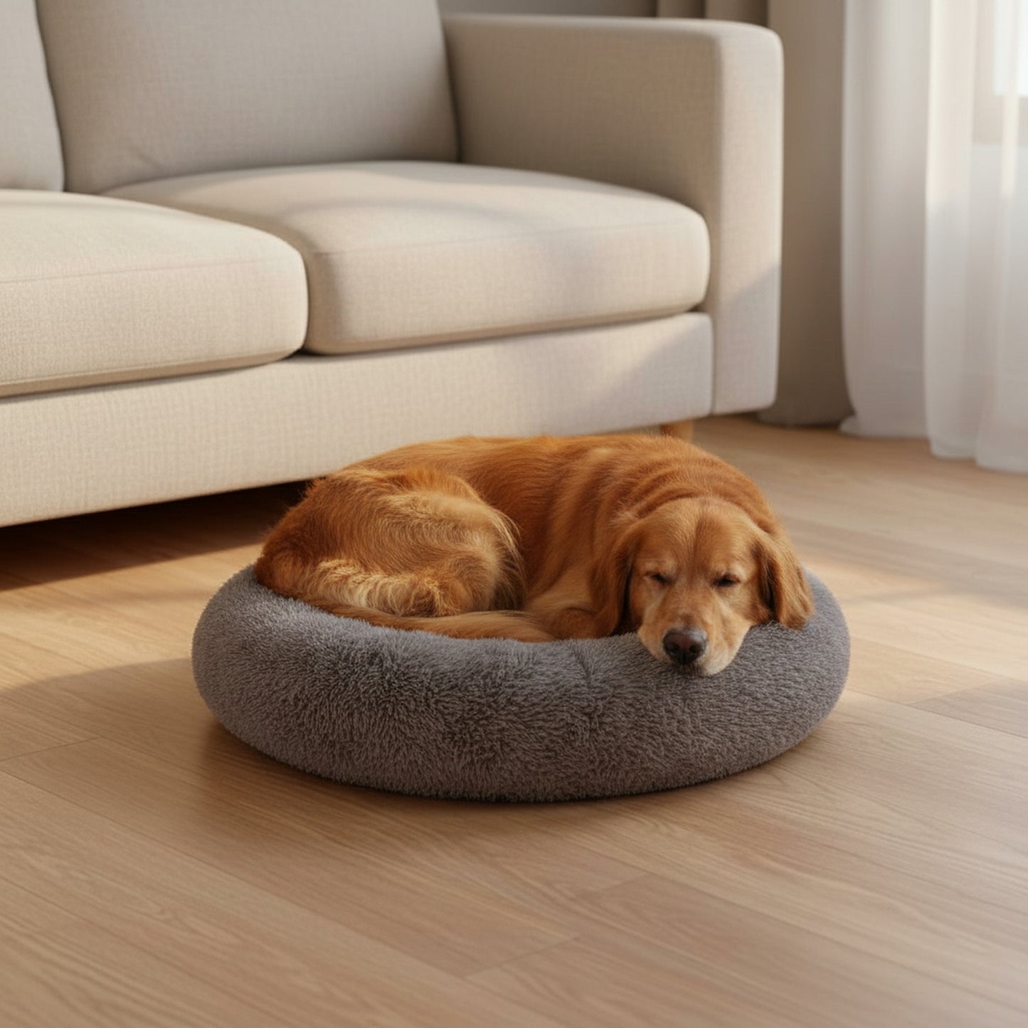 Cozy Nest Donut Dog Bed - lifestyle photo with pet using the product