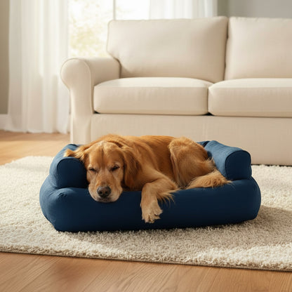 Overstuffed Luxury Dog Sofa - lifestyle photo with pet using the product