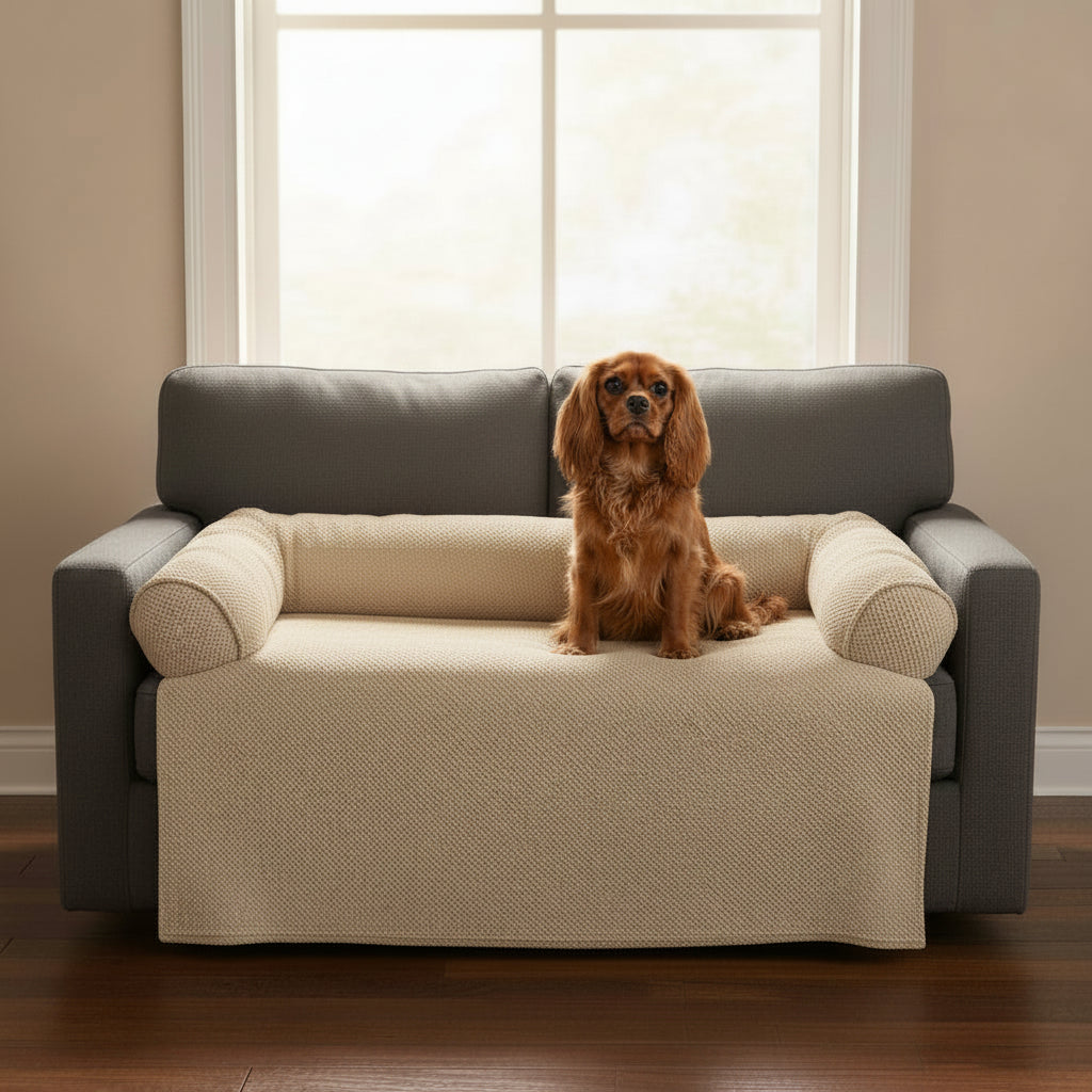 Couch Companion Bolstered Dog Sofa Throw - in-use lifestyle photo, real-world setting
