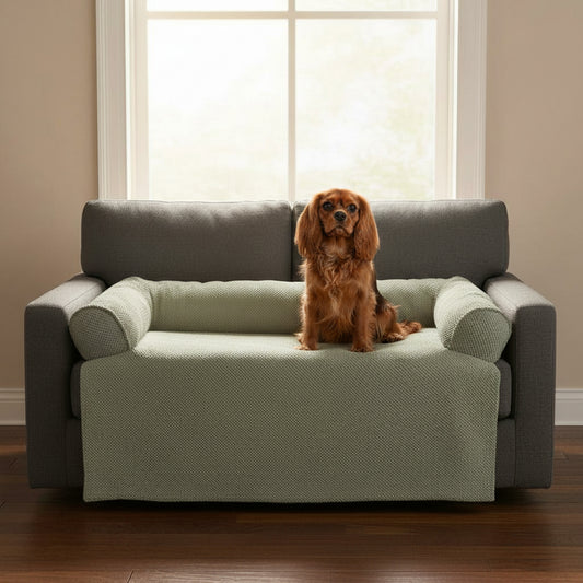 Couch Companion Bolstered Dog Sofa Throw - in-use lifestyle photo, real-world setting