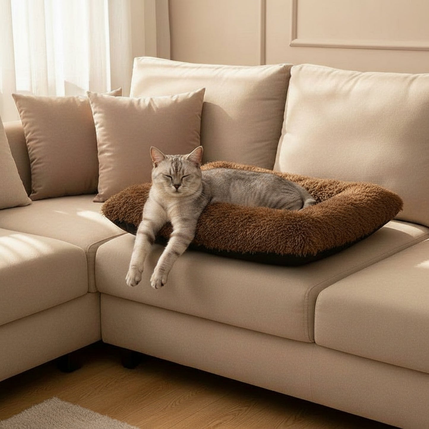 Plush Pet Bed | Soft Faux Fur Mat for Small Dogs & Cats - in-use lifestyle photo, real-world setting