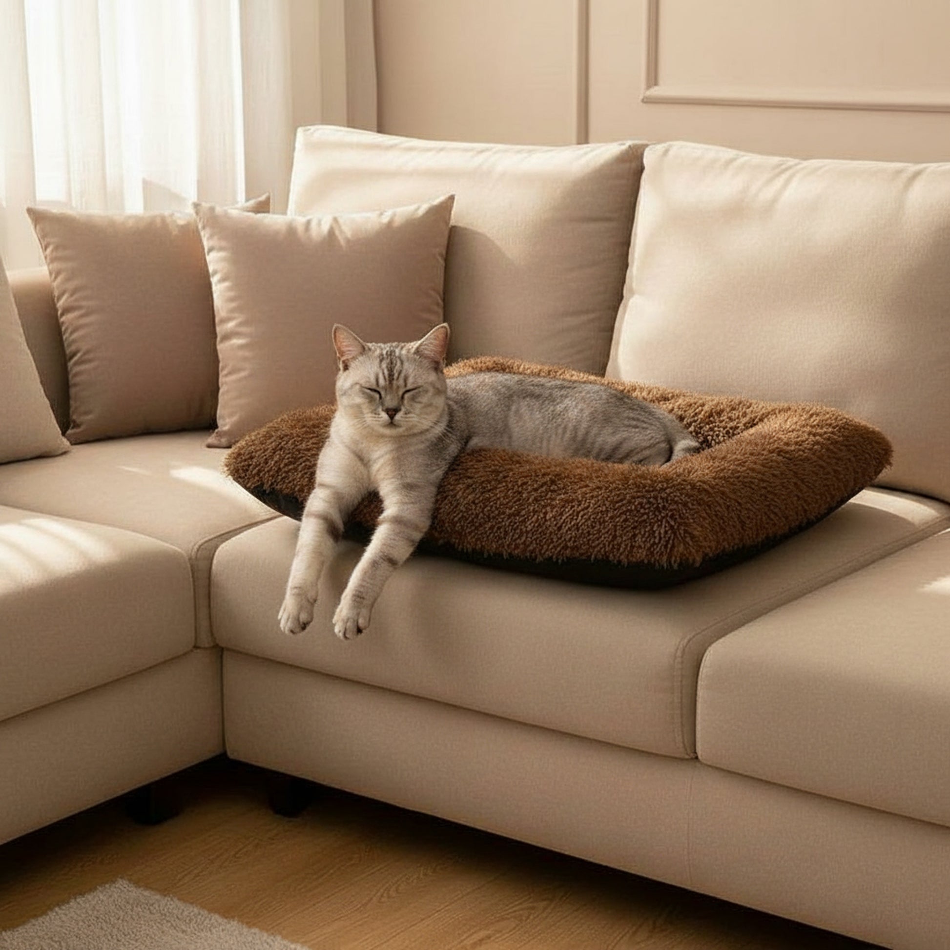 Plush Pet Bed | Soft Faux Fur Mat for Small Dogs & Cats - in-use lifestyle photo, real-world setting