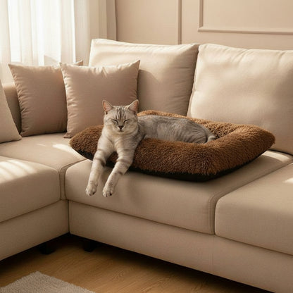Plush Pet Bed | Soft Faux Fur Mat for Small Dogs & Cats - in-use lifestyle photo, real-world setting