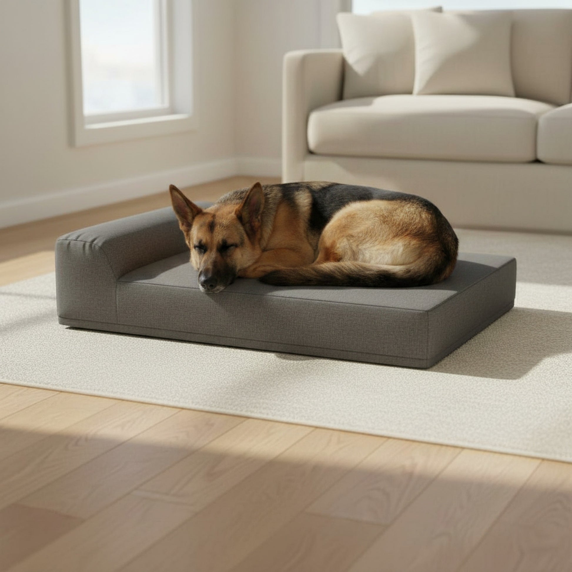 Titan Giant Bolster Dog Bed - in-use lifestyle photo, real-world setting