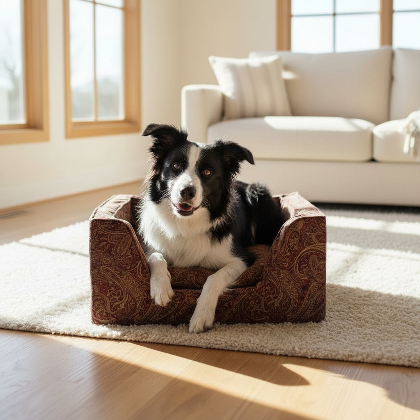 Luxury Square Dog Bed with Microsuede – Show Dog Collection - in-use lifestyle photo, real-world setting