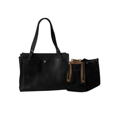 Black leather dog travel carrier - airline-compliant design with mesh ventilation
